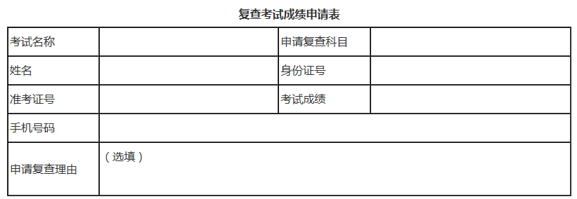 北京市軟考復查成績申請表